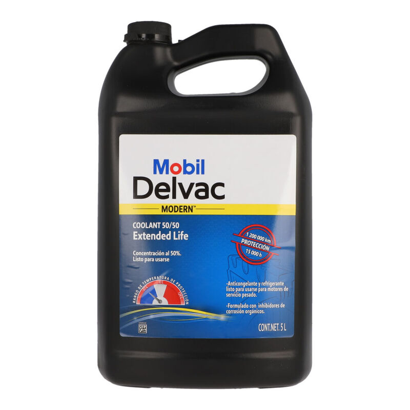 Anticongelante y Refrigerante Mobil Delvac Coolant 50/50 Extended Life, gal&oacute;n 5 litros, para Tractocami&oacute;n, Marca del producto: Mobil Delvac, compatible con: Cascadia,N&uacute;mero de parte: MBL126939 image number null