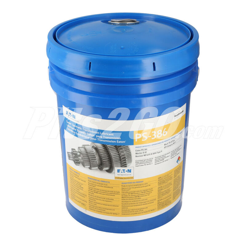 Aceite para transmisión sintético PS-386, cubeta 19 litros, para Tractocamión, Marca del producto: Eaton-Fuller, compatible con: Cascadia,Número de parte: RDRPS386PA image number null