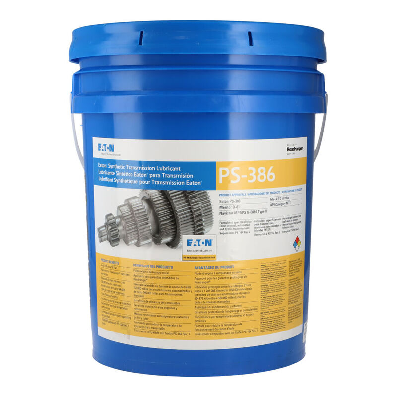 Aceite para transmisión sintético PS-386, cubeta 19 litros, para Tractocamión, Marca del producto: Eaton-Fuller, compatible con: Cascadia,Número de parte: RDRPS386PA image number null