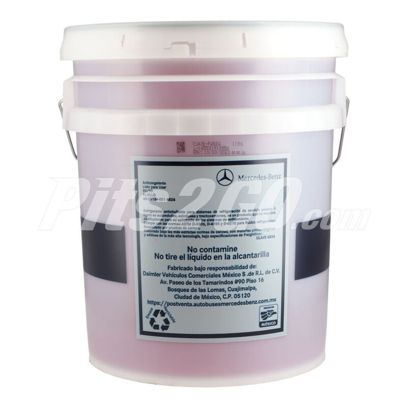 Anticongelante 50/50 FL PLUS &ndash; Rosa 48-25134-001 / 4824 Cubeta 19 litros, para Tractocami&oacute;n, Marca del producto: Mercedes-Benz, compatible con: Cascadia,N&uacute;mero de parte: 48251340014824 image number null