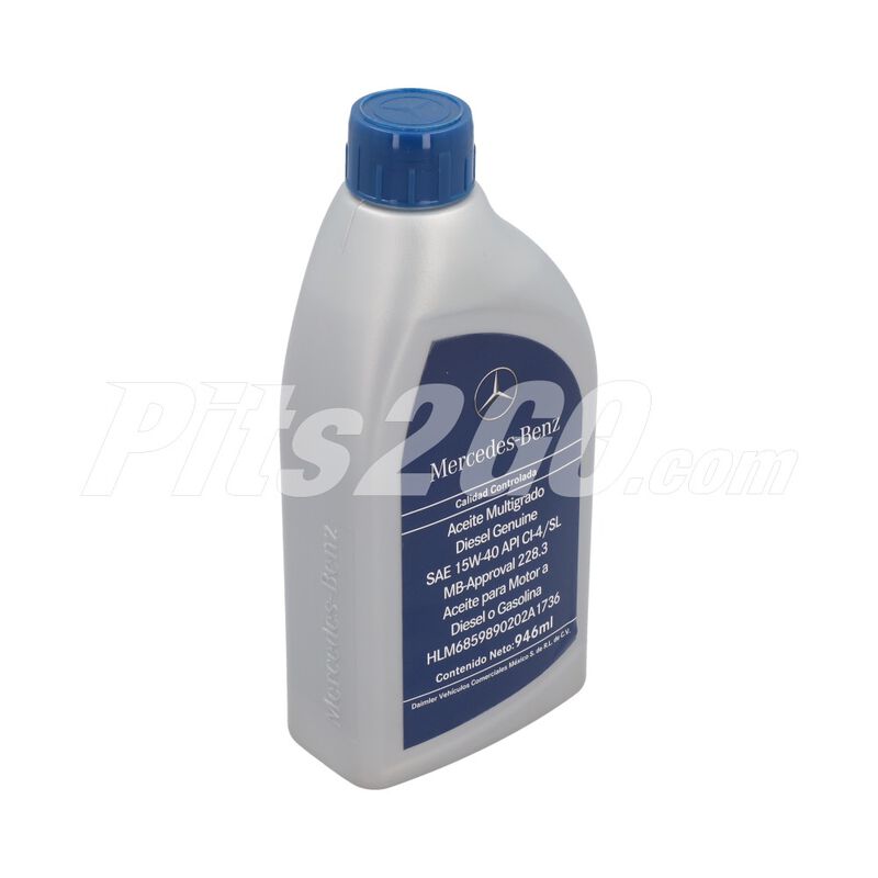 Aceite Multigrado Diesel Genuine para motores diésel o gasolina SAE 15W-40 API CI-4/ SL, 946 ml, para Tractocamión, Marca del producto: Mercedes-Benz, compatible con: Cascadia,Número de parte: HLM6859890202A1736 image number null