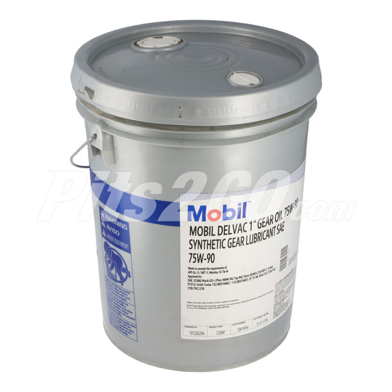 Aceite sint&eacute;tico para engranes SAE 75W90 Cubeta 19 litros, para Tractocami&oacute;n, Marca del producto: Mobil Delvac, compatible con: Cascadia,N&uacute;mero de parte: MBL122047 image number null