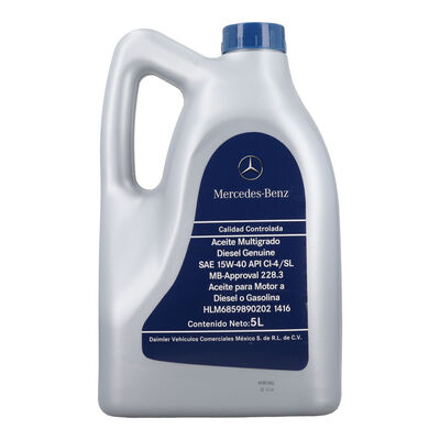Aceite para motores a di&eacute;sel o gasolina multigrado SAE 15W-40 API CA-4/SL Garrafa 5 litros, para Tractocami&oacute;n, Marca del producto: Mercedes-Benz, compatible con: Cascadia,N&uacute;mero de parte: HLM68598902021416