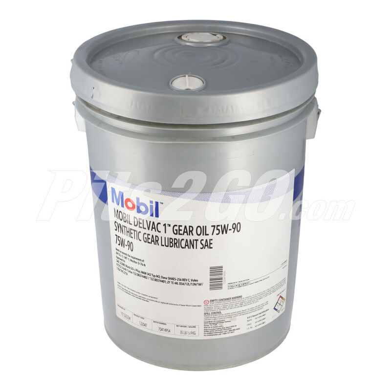 Aceite sint&eacute;tico para engranes SAE 75W90 Cubeta 19 litros, para Tractocami&oacute;n, Marca del producto: Mobil Delvac, compatible con: Cascadia,N&uacute;mero de parte: MBL122047 image number null
