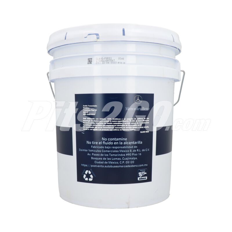 Aceite para transmisi&oacute;n sint&eacute;tico SAE 40 Cubeta 19 litros, para Cami&oacute;n, Marca del producto: Mercedes-Benz, compatible con: FL360,N&uacute;mero de parte: MBA28339553 image number null