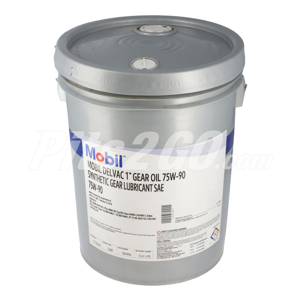 Aceite sintético para engranes SAE 75W90 Cubeta 19 litros, para Tractocamión, Marca del producto: Mobil Delvac, compatible con: Cascadia,Número de parte: MBL122047 image number 1