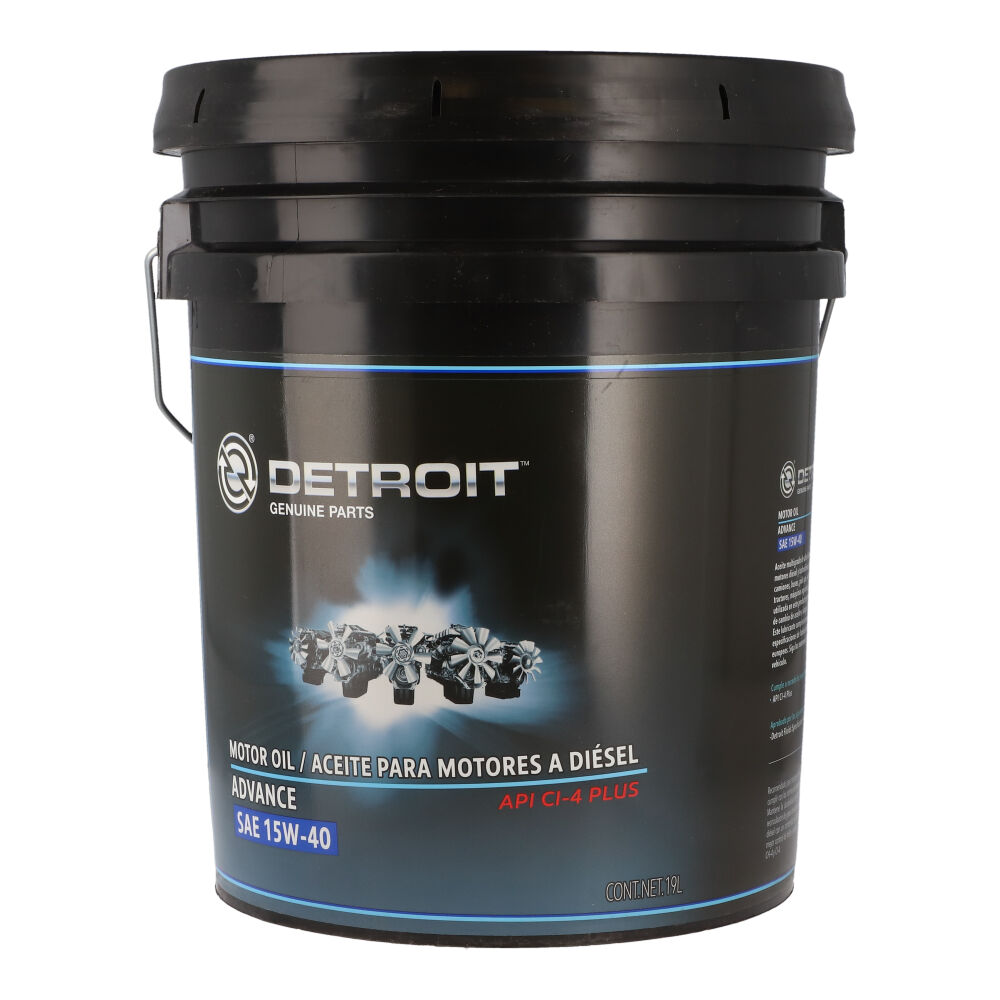 Aceite DETROIT SAE 15W40, cubeta 19 litros, para Tractocamión, Marca del producto: Detroit Diésel, compatible con: Cascadia,Número de parte: DTD126196