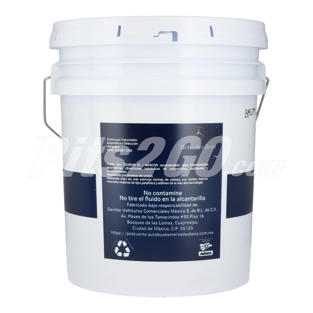 Aceite para transmisión automática y dirección hidráulica, cubeta 19 litros, para Tractocamión, Marca del producto: Mercedes-Benz, compatible con: Cascadia,Número de parte: 48021820011755 image number 1