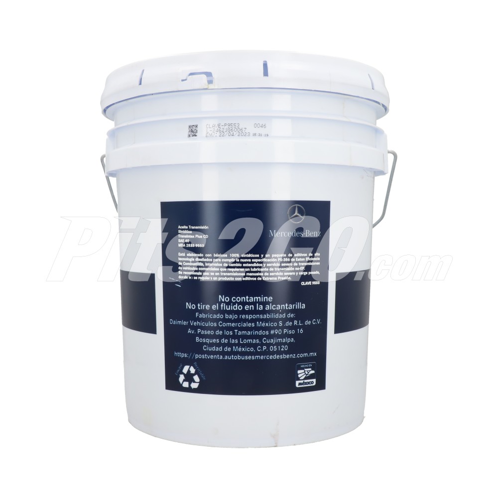 Aceite para transmisión sintético SAE 40 Cubeta 19 litros, para Camión, Marca del producto: Mercedes-Benz, compatible con: FL360,Número de parte: MBA28339553 image number 2