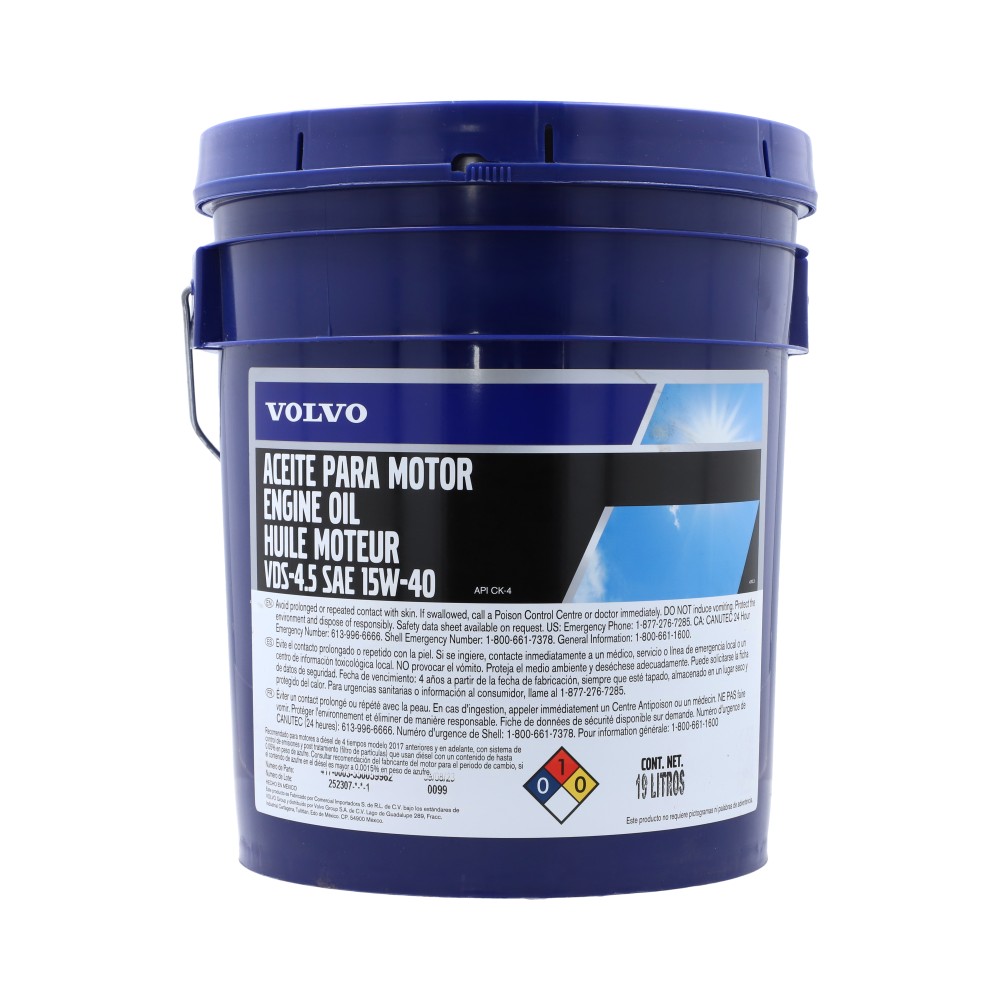 Aceite motor diésel cubeta 19 litros, para Tractocamión, Marca del producto: Volvo, compatible con: VNL,Número de parte: 122470