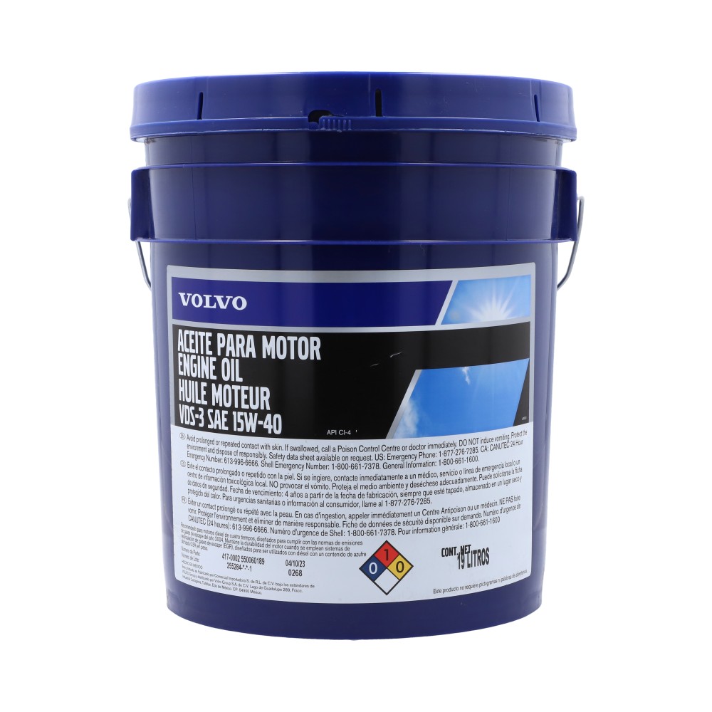 Aceite motor VDS-3 15W40 cubeta 19 litros, para Tractocamión, Marca del producto: Volvo, compatible con: VNL,Número de parte: 122736
