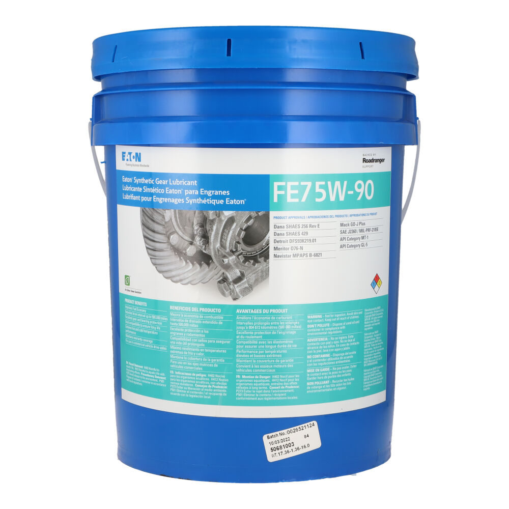 Aceite cubeta sintético 75W90 Cubeta 19 litros, para Tractocamión, Marca del producto: Eaton-Fuller, compatible con: Cascadia,Número de parte: RDRFE75W90PA
