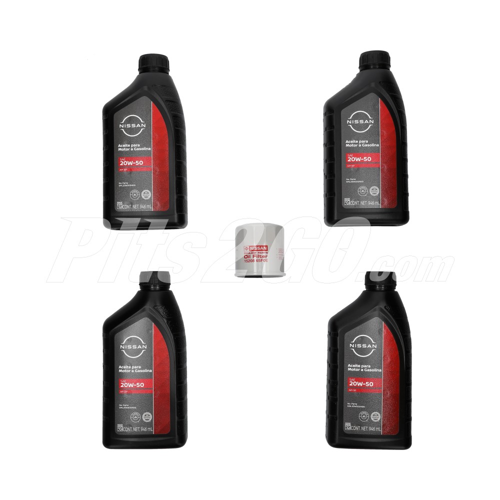 Kit cambio de aceite 4 botes y 1 filtro para March, Versa, Sentra, Kicks, Tiida y Note, Xtrail, Marca Nissan image number 1