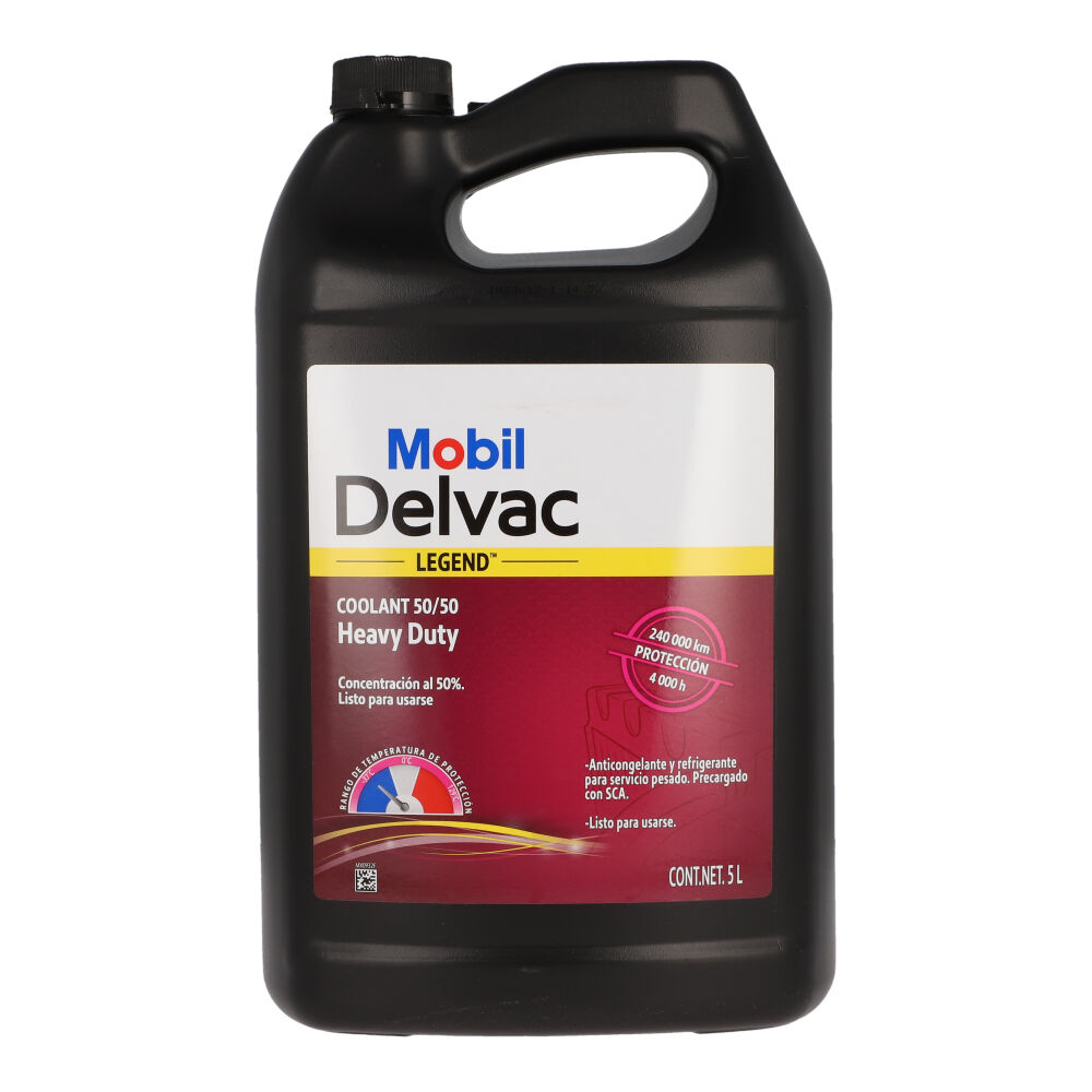 Anticongelante Mobil Delvac Coolant 50/50 Heavy Duty, Galón 5 litros, para Tractocamión, Marca del producto: Mobil Delvac, compatible con: Cascadia,Número de parte: MBL126929